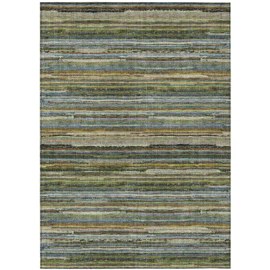 Green And Brown Striped Washable Indoor Outdoor Area Rug Photo 2