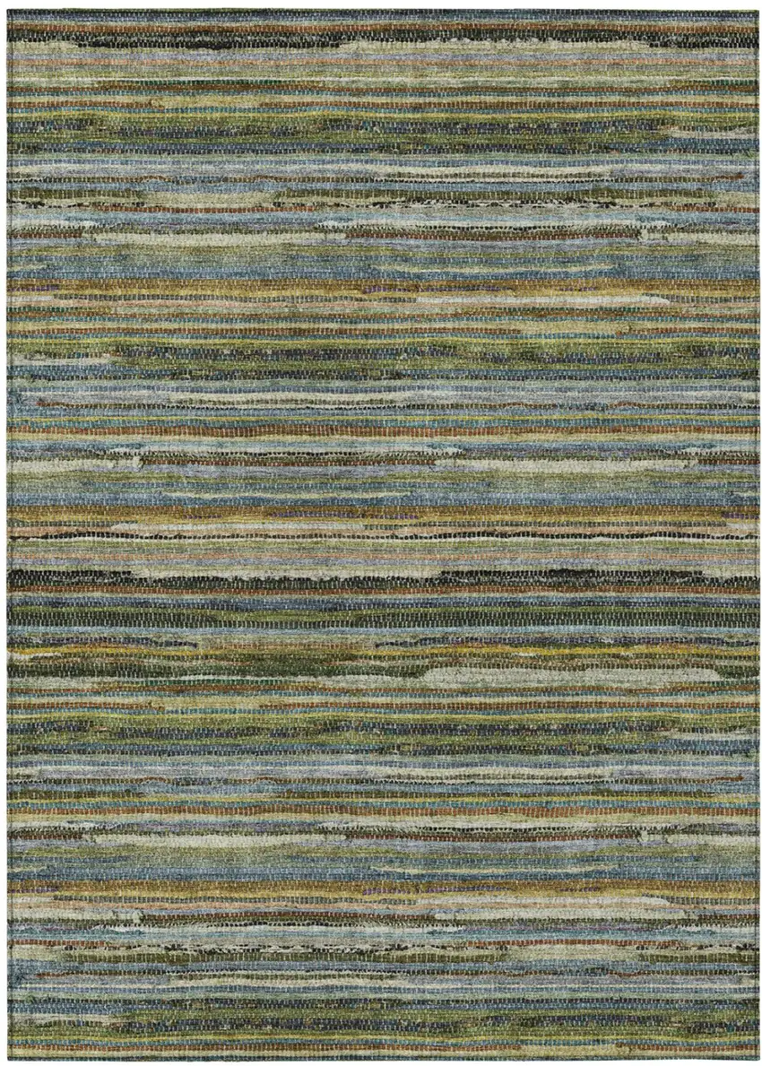 Green And Brown Striped Washable Indoor Outdoor Area Rug Photo 2