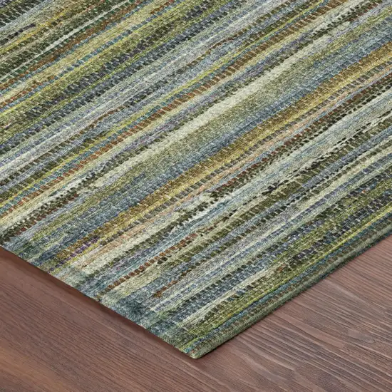 Green And Brown Striped Washable Indoor Outdoor Area Rug Photo 5