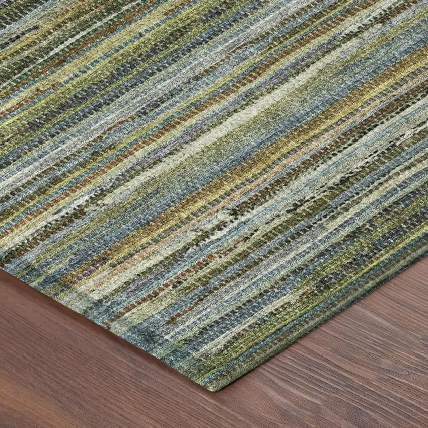 Green And Brown Striped Washable Indoor Outdoor Area Rug Photo 5