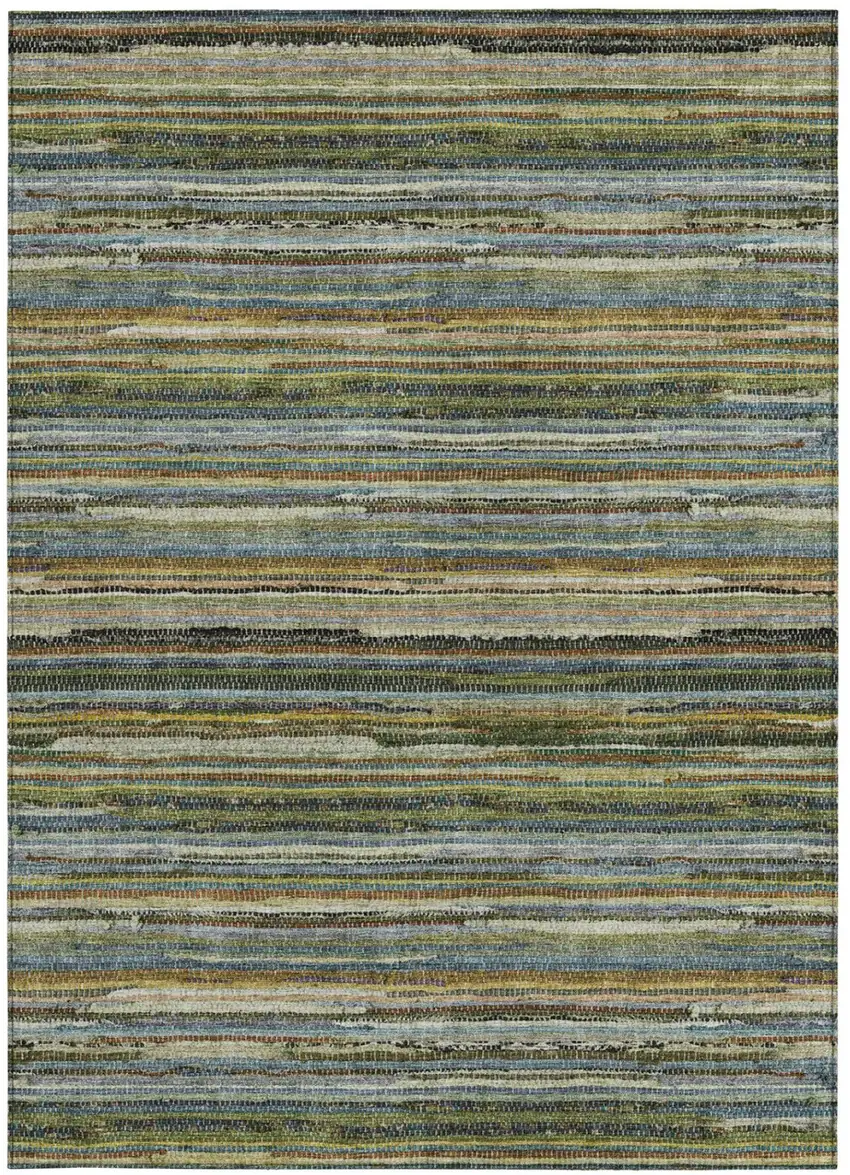 Green And Brown Striped Washable Indoor Outdoor Area Rug Photo 4