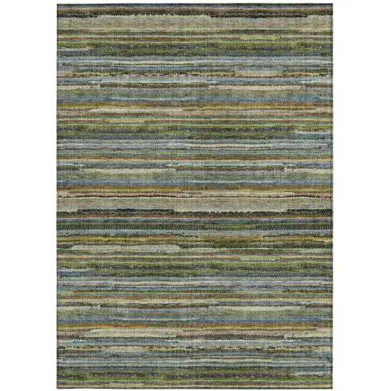 Green And Brown Striped Washable Indoor Outdoor Area Rug Photo 4