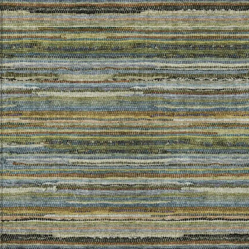 Green And Brown Striped Washable Indoor Outdoor Area Rug Photo 3
