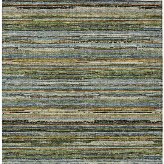 Green And Brown Striped Washable Indoor Outdoor Area Rug Photo 4