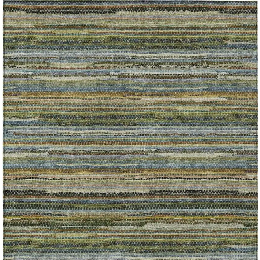 Green And Brown Striped Washable Indoor Outdoor Area Rug Photo 4
