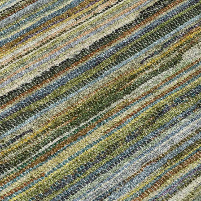 Green And Brown Striped Washable Indoor Outdoor Area Rug Photo 6