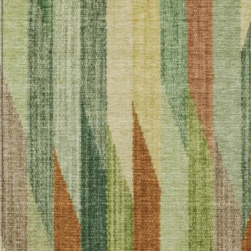 Green And Brown Striped Washable Indoor Outdoor Area Rug Photo 3