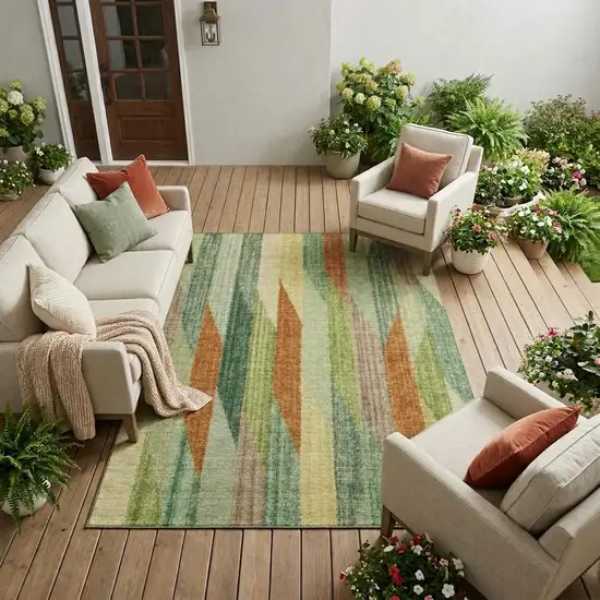 Green And Brown Striped Washable Indoor Outdoor Area Rug Photo 1