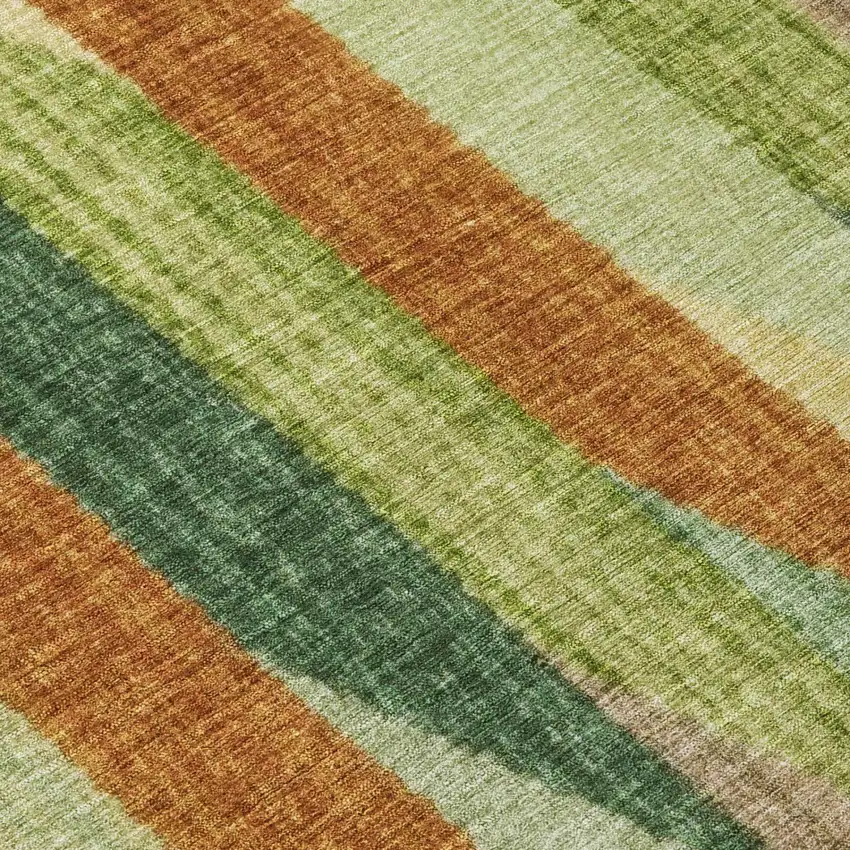 Green And Brown Striped Washable Indoor Outdoor Area Rug Photo 6