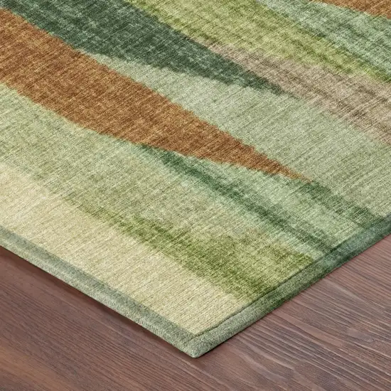 Green And Brown Striped Washable Indoor Outdoor Area Rug Photo 5