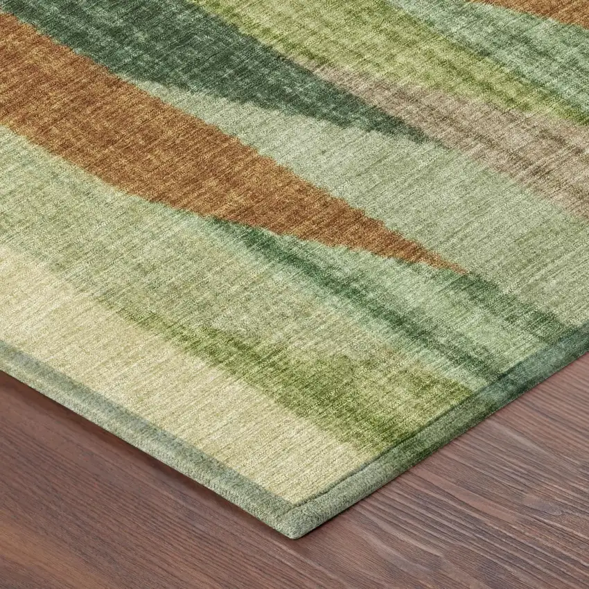 Green And Brown Striped Washable Indoor Outdoor Area Rug Photo 5