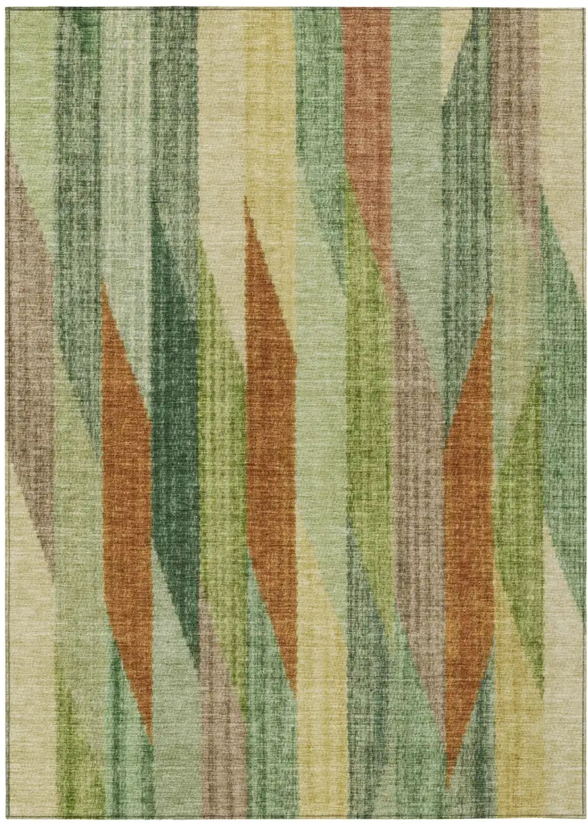 Green And Brown Striped Washable Indoor Outdoor Area Rug Photo 2