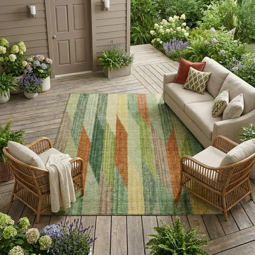 Green And Brown Striped Washable Indoor Outdoor Area Rug Photo 1