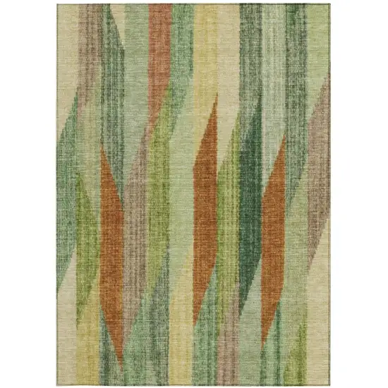 Green And Brown Striped Washable Indoor Outdoor Area Rug Photo 4