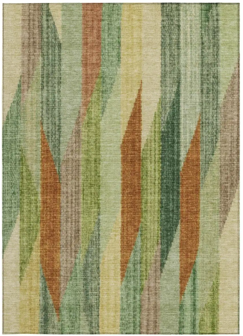 Green And Brown Striped Washable Indoor Outdoor Area Rug Photo 4