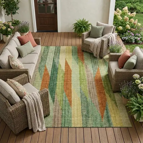 Green And Brown Striped Washable Indoor Outdoor Area Rug Photo 1