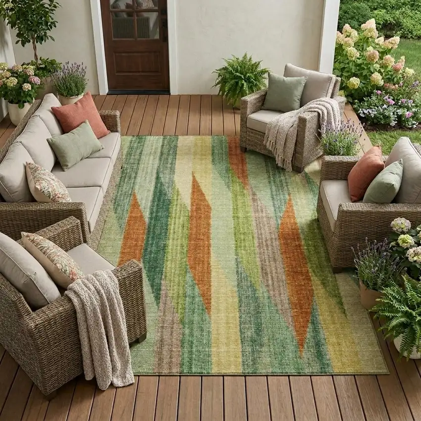 Green And Brown Striped Washable Indoor Outdoor Area Rug Photo 1