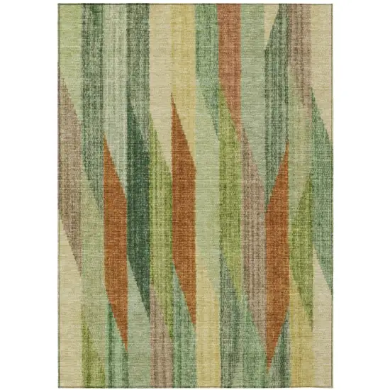 Green And Brown Striped Washable Indoor Outdoor Area Rug Photo 2