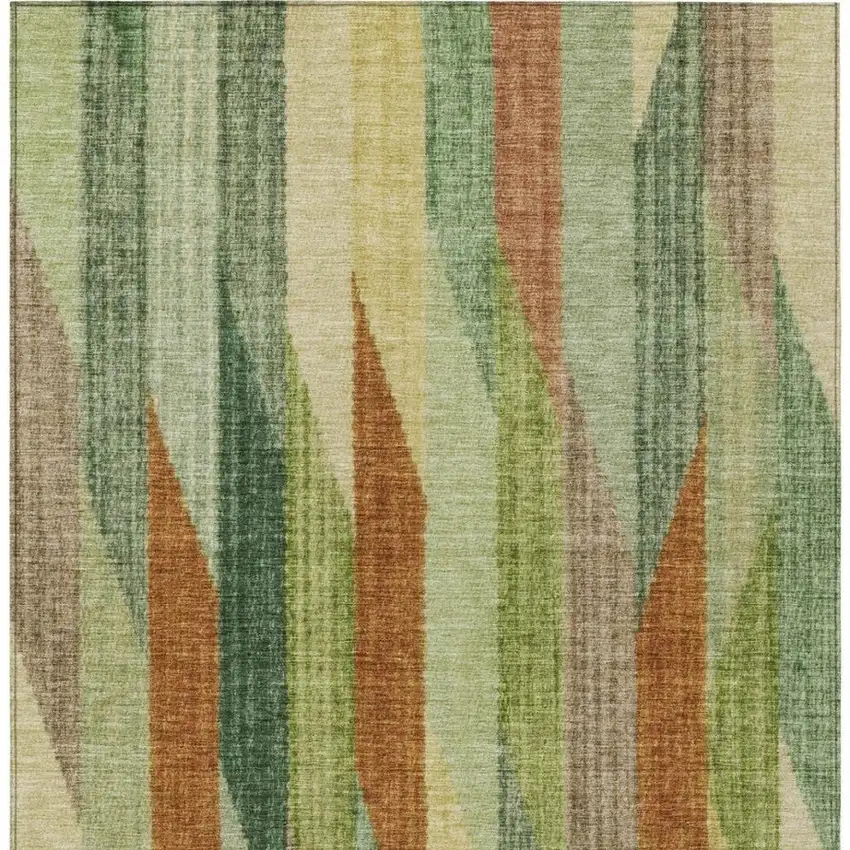 Green And Brown Striped Washable Indoor Outdoor Area Rug Photo 4