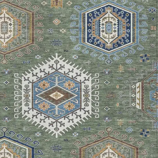 Green And Brown Tribal Washable Indoor Outdoor Area Rug Photo 2