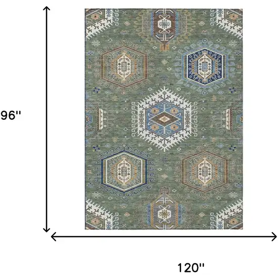 Green And Brown Tribal Washable Indoor Outdoor Area Rug Photo 5