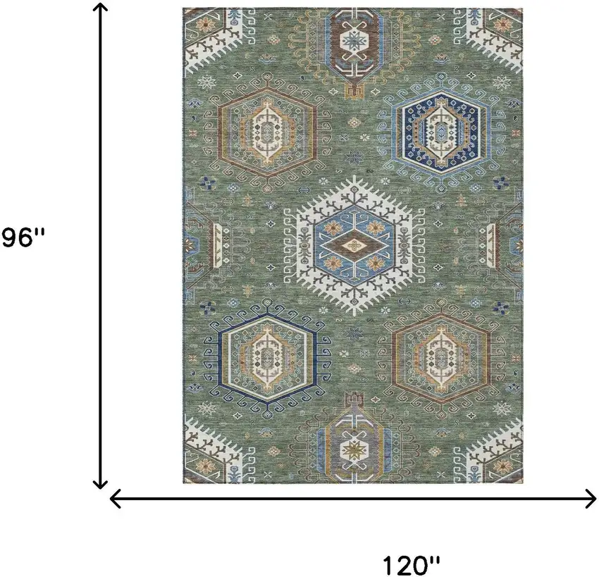 Green And Brown Tribal Washable Indoor Outdoor Area Rug Photo 5