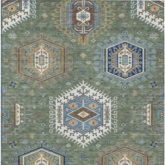 Green And Brown Tribal Washable Indoor Outdoor Area Rug Photo 3