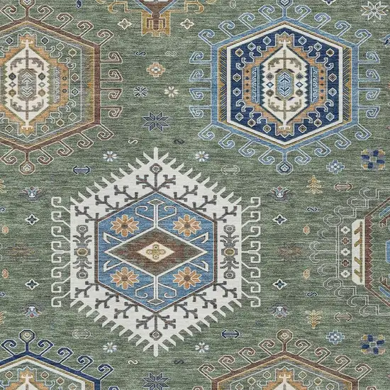 Green And Brown Tribal Washable Indoor Outdoor Area Rug Photo 2