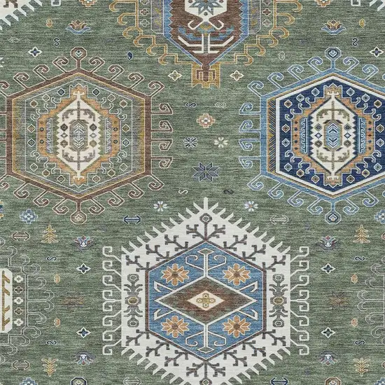 Green And Brown Tribal Washable Indoor Outdoor Area Rug Photo 2