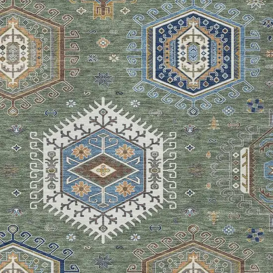 Green And Brown Tribal Washable Indoor Outdoor Area Rug Photo 2