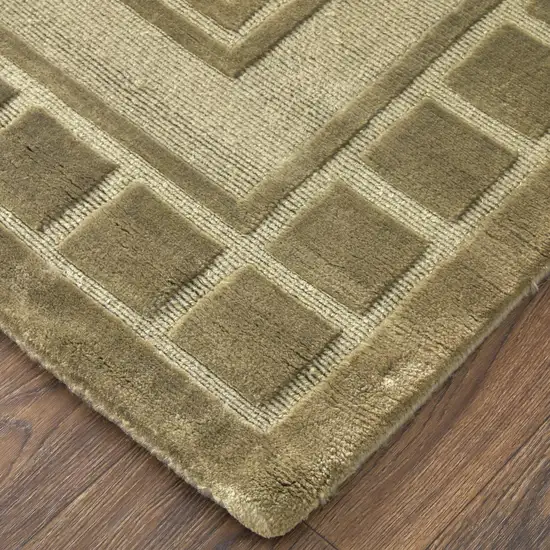Green And Brown Wool Geometric Hand Knotted Area Rug Photo 3