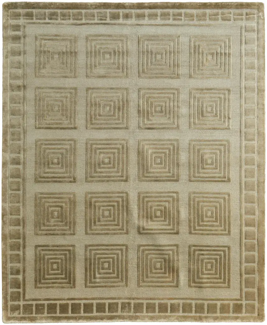 Green And Brown Wool Geometric Hand Knotted Area Rug Photo 2