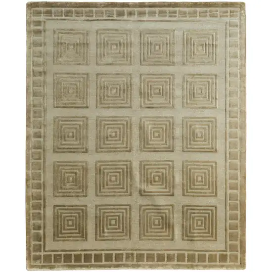 Green And Brown Wool Geometric Hand Knotted Area Rug Photo 2
