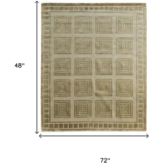 Green And Brown Wool Geometric Hand Knotted Area Rug Photo 7