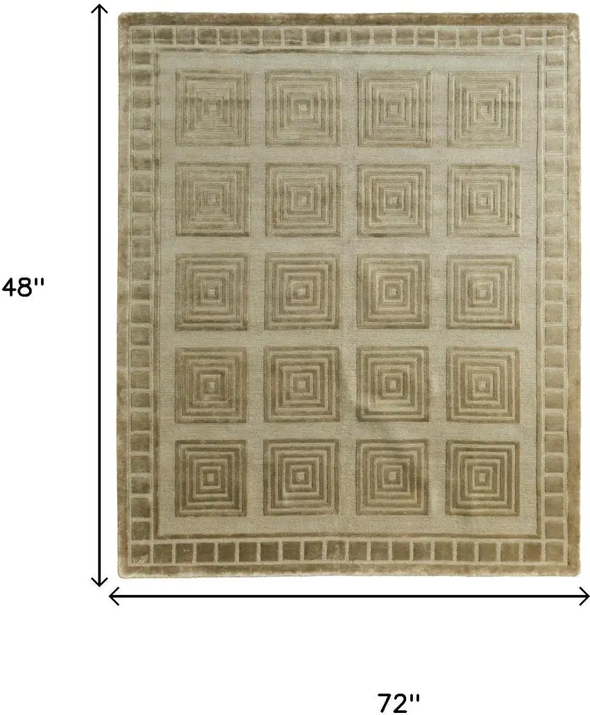 Green And Brown Wool Geometric Hand Knotted Area Rug Photo 7