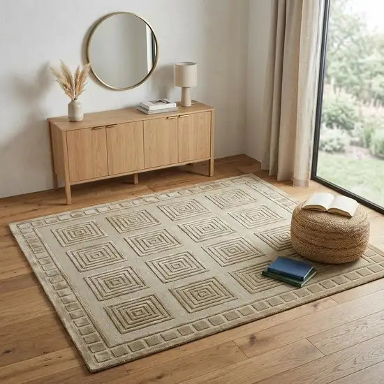Green And Brown Wool Geometric Hand Knotted Area Rug Photo 1