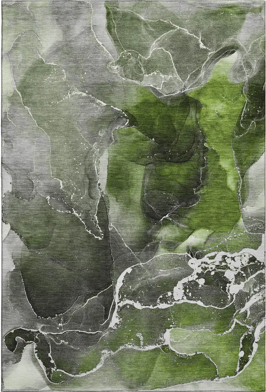 Green And Charcoal Abstract Washable Area Rug With UV Protection Photo 1