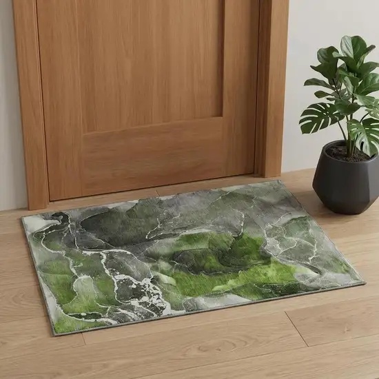 Green And Charcoal Abstract Washable Area Rug With UV Protection Photo 1