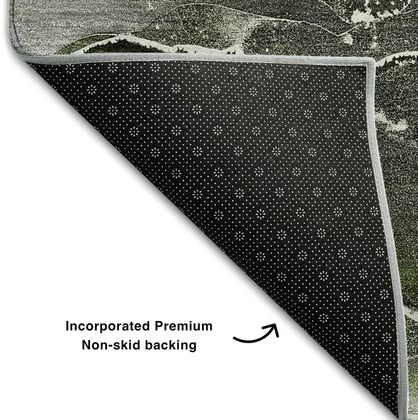 Green And Charcoal Abstract Washable Area Rug With UV Protection Photo 8