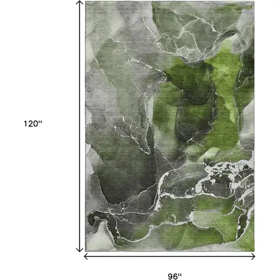 Green And Charcoal Abstract Washable Area Rug With UV Protection Photo 3
