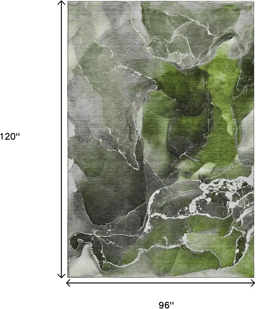 Green And Charcoal Abstract Washable Area Rug With UV Protection Photo 3