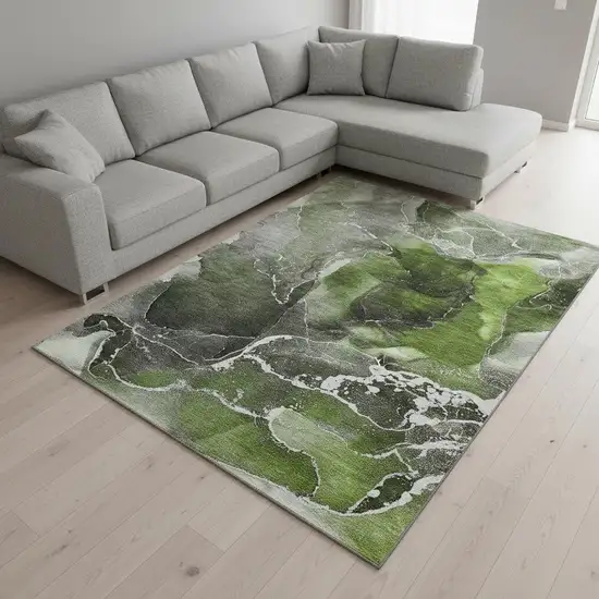 Green And Charcoal Abstract Washable Area Rug With UV Protection Photo 1