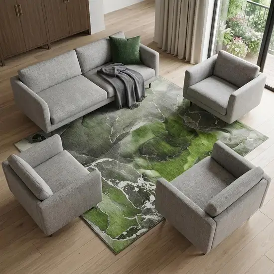 Green And Charcoal Abstract Washable Area Rug With UV Protection Photo 1