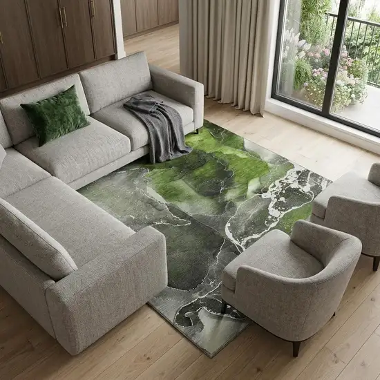 Green And Charcoal Abstract Washable Area Rug With UV Protection Photo 1