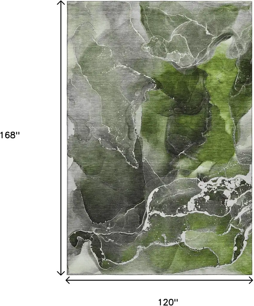 Green And Charcoal Abstract Washable Area Rug With UV Protection Photo 3