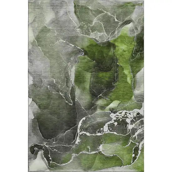 Green And Charcoal Abstract Washable Area Rug With UV Protection Photo 1
