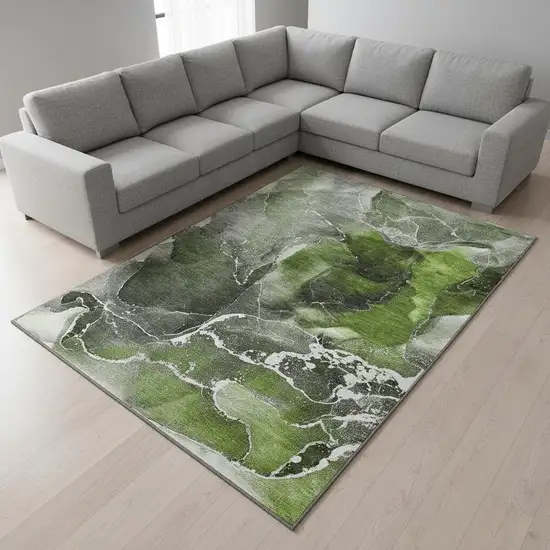 Green And Charcoal Abstract Washable Area Rug With UV Protection Photo 1