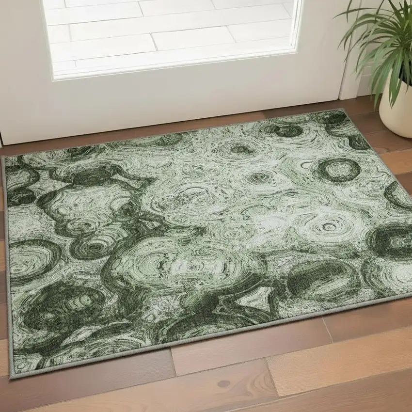 Green And Charcoal Abstract Washable Area Rug With UV Protection Photo 1