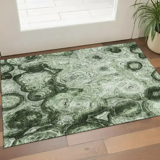 Green And Charcoal Abstract Washable Area Rug With UV Protection Photo 1