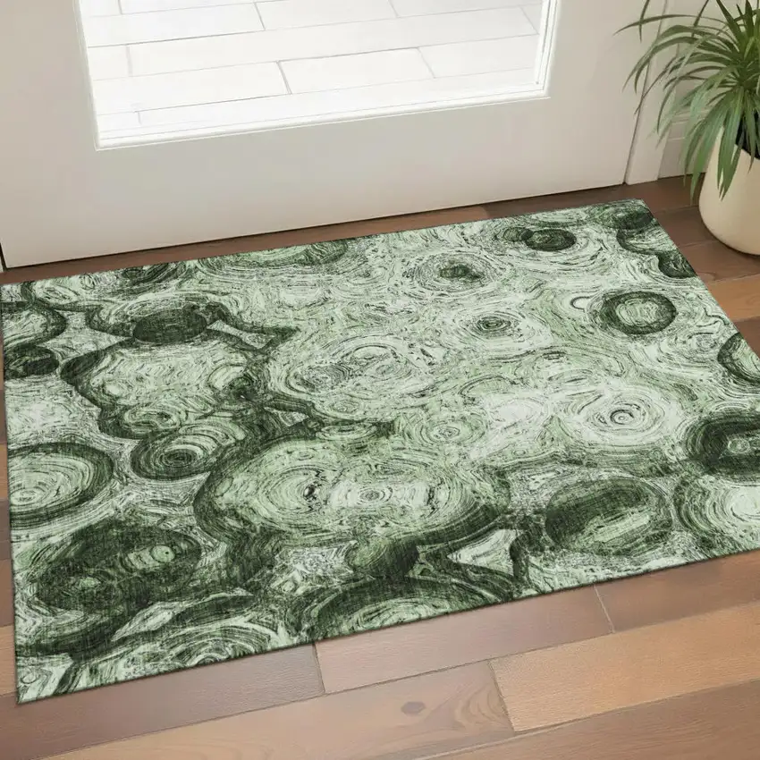 Green And Charcoal Abstract Washable Area Rug With UV Protection Photo 1